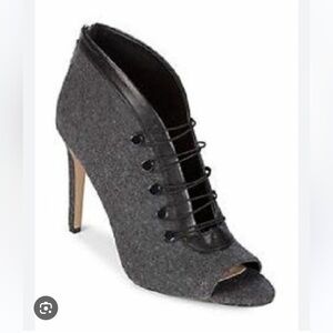 Karl Lagerfeld Paris Lori 2 Textile Leather Open Toe Stiletto Boots Booties Gray